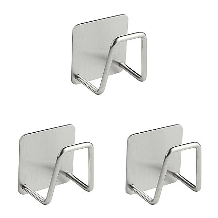 Kit 3 Ganchos Adesivo Inox Suporte Esponja Acessórios CH115