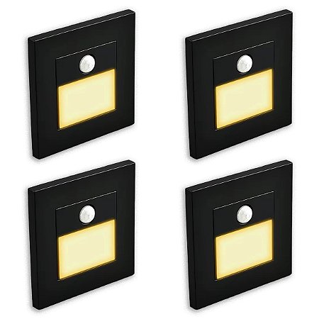 KIT 4 Balizador Arandela de Embutir Lâmpada Luminária Sensor Movimento LED