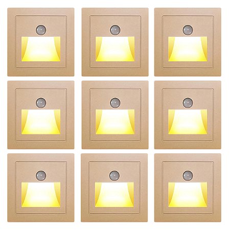 Kit 09 Balizador Luminária Arandela de Embutir Com Sensor de Presença Corredor Escada LED Luxo