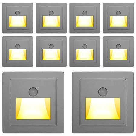 Kit 10 Balizador Arandela de Embutir Com Sensor de Movimento Corredor Escada Banheiro Cozinha Quarto Varanda Garagem LED Luxo