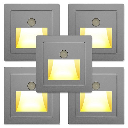 Kit 05 Luminárias Arandelas Balizador de Embutir Com Sensor de Movimento Corredor Escada Cozinha Banheiro Sala Garagem Varanda LED Luxo