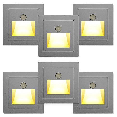 Kit 06 Luminárias Arandelas de Embutir Balizador Com Sensor de Movimento Corredor Escada LED Luxo