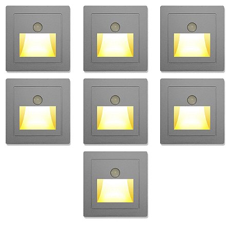 Kit 07 Arandelas Balizador Luminária de Embutir Com Sensor de Movimento Corredor Escada LED Luxo