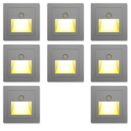 Kit 08 Lâmpadas Balizador de Embutir Com Sensor de Movimento Corredor Escada Quarto Cozinha Varanda Garagem LED Luxo