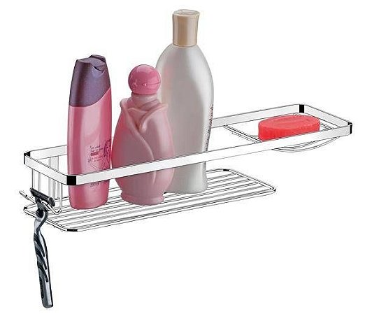 PORTA SHAMPOO E SABONETE SUPORTE BOX BANHEIRO COZINHA LAVANDERIA COM GANCHOS - 1107