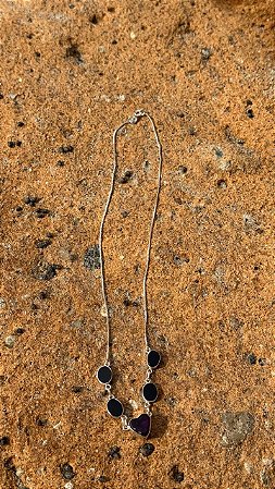 Colar Coração ametista com gotas de Ônix