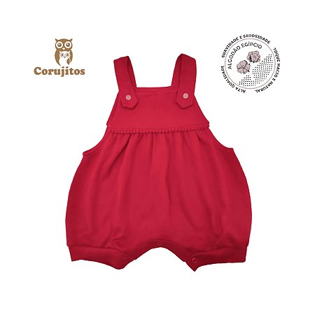 Banho De Sol Com Grelot Vermelho Tamanho RN - 100% Algodão Egípcio - Corujitos