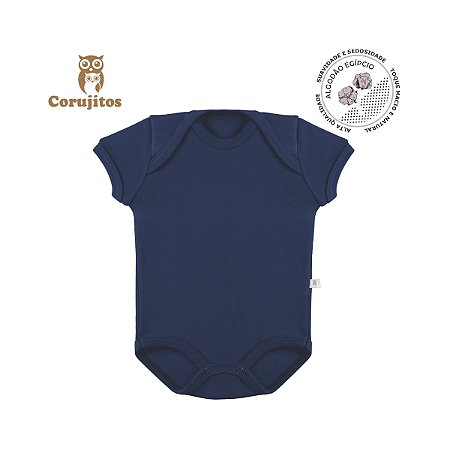 Body Manga Curta Azul Marinho Tamanho P - 100% Algodão Egípcio - Corujitos