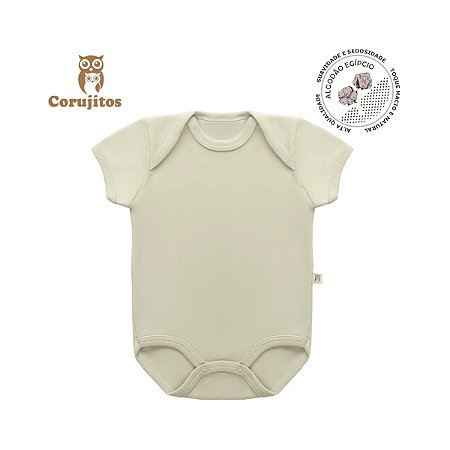 Body Manga Curta Bege Tamanho P - 100% Algodão Egípcio - Corujitos