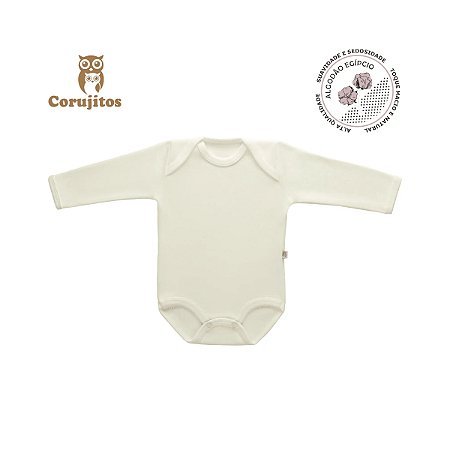Body Manga Longa Creme Off Tamanho RN - 100% Algodão Egípcio - Corujitos