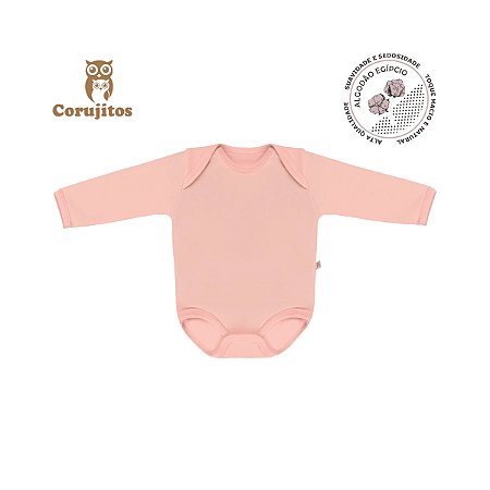 Body Manga Longa Rosa Cha Tamanho RN - 100% Algodão Egípcio - Corujitos