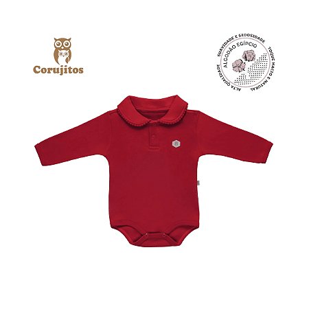 Body Social Gola Grelot Manga Longa Vermelho Tamanho P - Corujitos