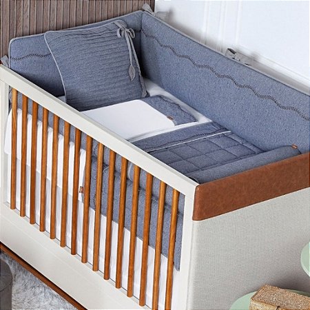 Kit Berço Linho Jeans Com 9 Peças - Batistela