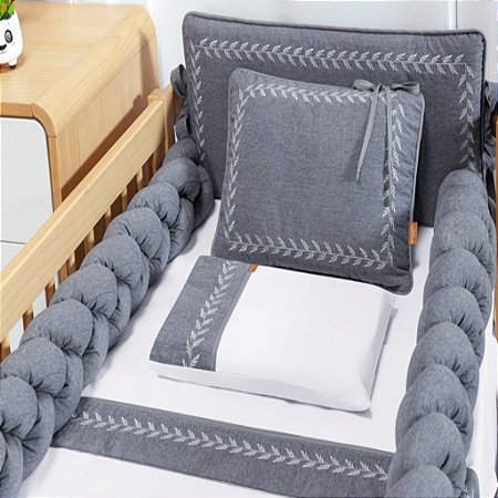 Kit Berço Trança Com 6 Peças Linho Jeans - Batistela