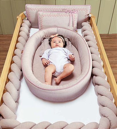 Kit Berço Trança Com 6 Peças Linho Rose - Batistela