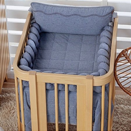 Kit Mini Berço Com 6 Peças Linho Jeans - Batistela
