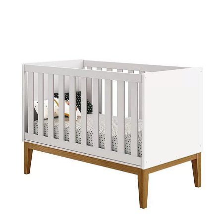 Berço Classic 2 em 1 Branco Fosco com Pés Classic em Madeira - Reller
