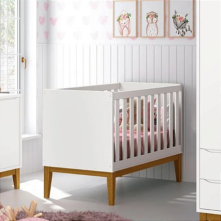 Berço Classic 2 em 1 Branco Fosco com Pés Classic em Madeira - Reller