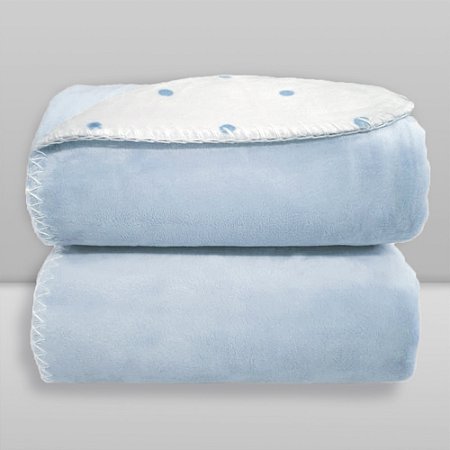 Manta Velvet Dupla Face Poá Banco com Azul Bebê - Laço Bebê