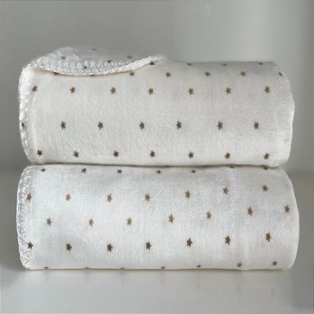 Manta Velvet Star Branca Com Dourado - Laço Bebê
