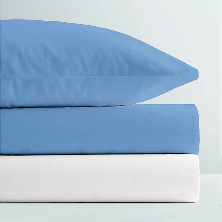 Jogo de Lencol Bebe Berco Americano 3 Pecas Azul e Branco -  Nenem