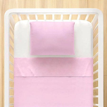 Jogo de Lencol Bebe Berco Americano 3 Pecas Rosa e Branco -  Nenem