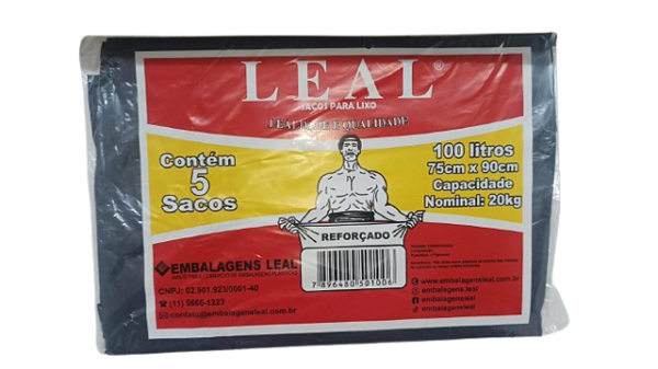 Saco De Lixo Hércules  100 Litros - Reforçado - pacote c/ 5 Unidades  (75 CM X 90 CM) - (Fardo c/30 Pacotes)