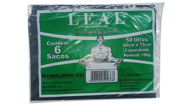 Saco De Lixo Hércules  50 Litros - Comum - pacote c/ 6 Unidades  (60 CM X 75 CM) - (Fardo c/50 Pacotes)