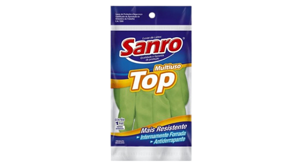 Luva Forrada Sanro Top Verde - Tamanho M - (Caixa c/ 100 Pares )