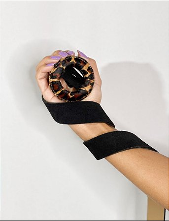 Cinto de couro camurça fivela redonda onça