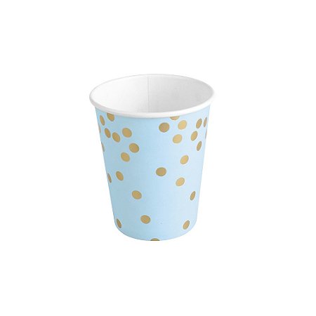 Copo de papel azul bebe com confetes dourados (10 un)