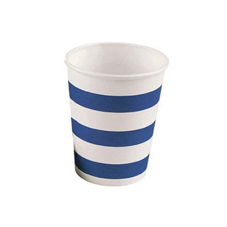 Copo de papel listrado azul e branco (10 un)