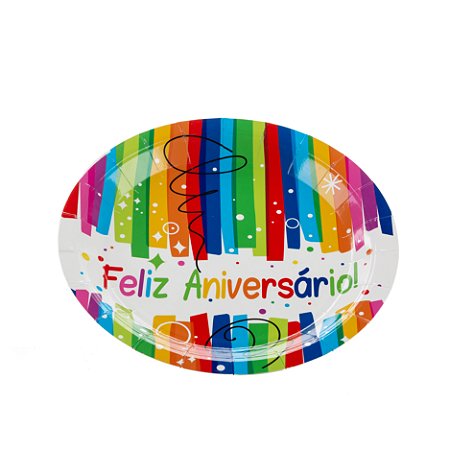 Prato de papel redondo feliz aniversário colorido (10 un)