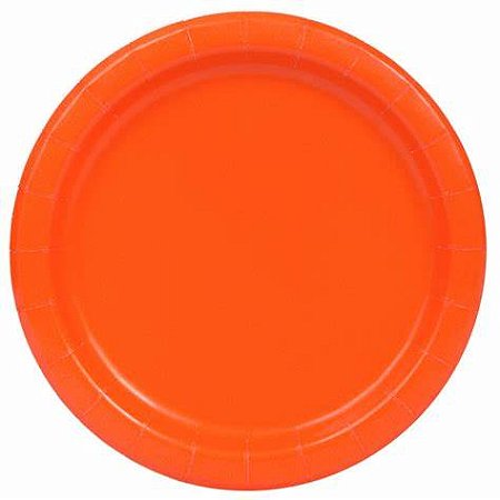 Prato de papel redondo liso laranja neon (10 un)