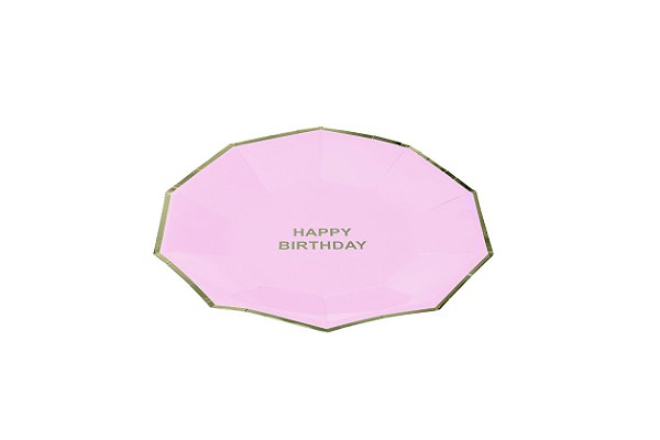 Prato de papel happy birthday rosa bebê (10 un)