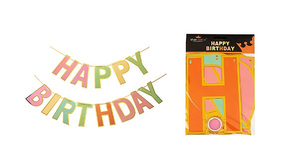 Faixa decorativa happy birthday colorida (1 un)