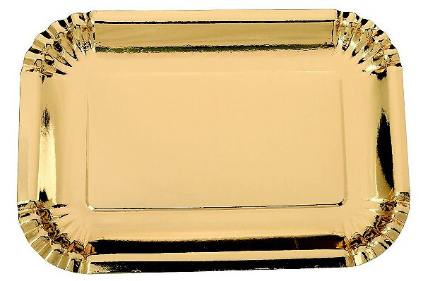 Prato de papel retangular dourado (05 un)