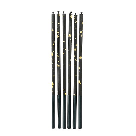 Vela palito preta com dourado 17cm (06 un)