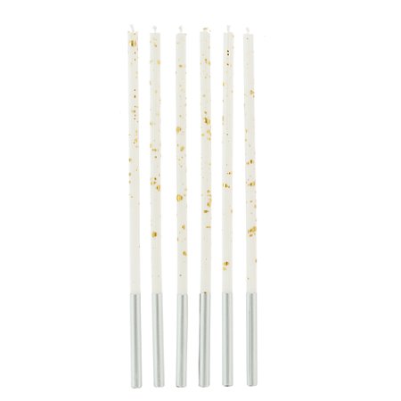 Vela palito branca com dourado 17cm (06 un)