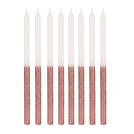 Vela palito branca com glitter rosê 14cm (08 un)