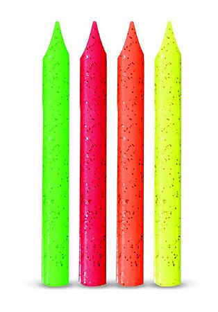 Vela palito neon com glitter 8cm (12un)