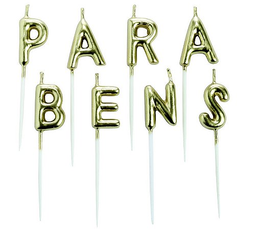 Vela parabéns dourada ouro 7cm