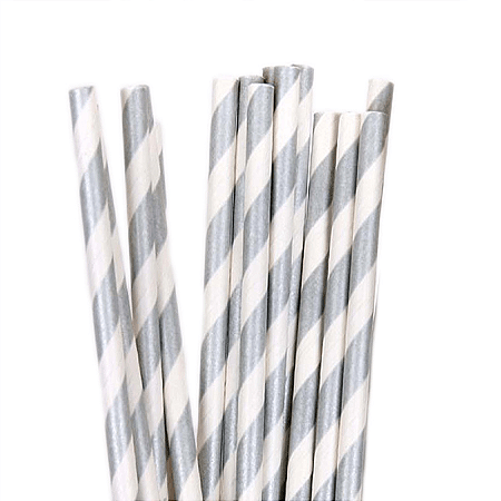 Canudo de papel listrado prata (20 un)