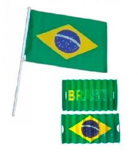 Kit bandeira do Brasil e leque Brasil (02 un)