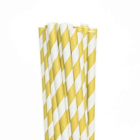 Canudo de papel listrado amarelo (12 un)
