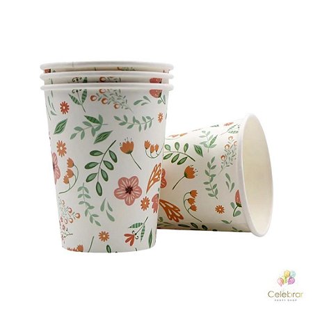 Copo de papel florido (8 unidades)