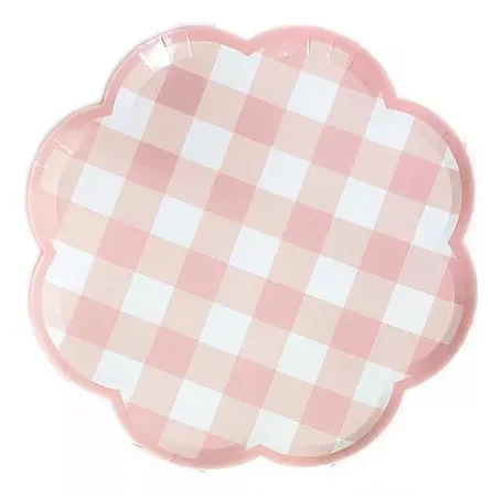 Prato de papel xadrez rosa (8 unidades)