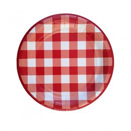 Prato de papel xadrez vermelho (8 unidades)