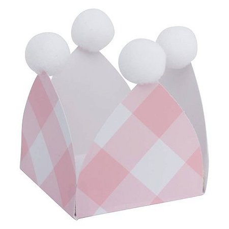 Forminha para doces com pompom xadrez rosa (20 unidades)