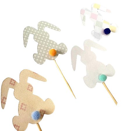 Toppers coelhos pompom sortidos (8un)